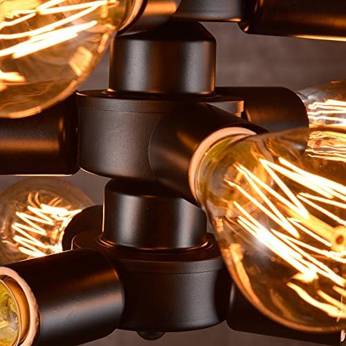 Efine Lofe Minimalist Vintage Industrial Barn Metal Rotatable Chandelier Wheel Max 360w with 6 Lights Ceiling Pendant Lamp Painted Finish Ferris Wheel Shape