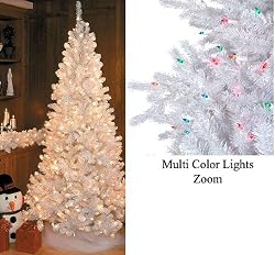 7.5' White Slim Siberian Fir Pre-Lit Artificial Christmas Tree - Multi Lights