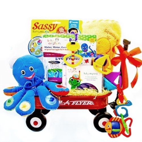 Baby Einstein Ocean Themed Educational Gift Set in Miniature Red Radio Flyer Wagon - Great Shower or Christmas Holiday Gift Idea for Newborns