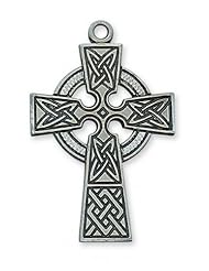1 7/16" Antique Silver Pewter Celtic Irish Cross 24 Irish Celtic Claddagh Medal Pendant Necklace