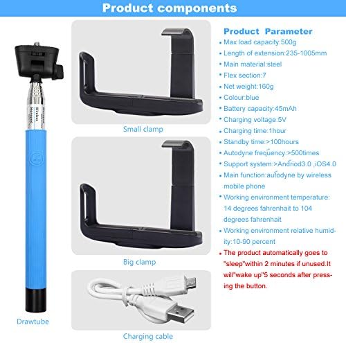Extendable Selfie Handheld Self Portrait Stick Monopod Bluetooth Wireless Remote Shutter Dual Adajustable phone Holder Mount for Iphone 6 6 Plus 5s 5c 5 4s 4, Samsung Galaxy S6 S5 S4 S3 S2 Note 4 3 2,blackberry, Htc, Sony, Nokia, Lg for System IOS 4.0 Android 3.0 and Above Smartphones (Blue)