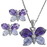 Sterling Silver Purple Cz Butterfly Jewelry Set
