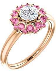 10K Rose Gold Round Cut Diamond and Pink Sapphire Flower Inspired Ring -- LIFETIME WARRANTY