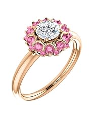 18K Rose Gold Round Cut Diamond and Pink Sapphire Flower Inspired Ring -- LIFETIME WARRANTY