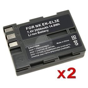 TWO Battery for Nikon ENEL3e EN-EL3e D90 D50 D70 D100
