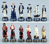 Pirates And Navy Chess Set, King:3-1/4" w/Board - Chess Chessmen Pirates And Navy Chess Set, King:3-1/4" w/Board - Chess Chessmen