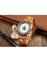 Youyoupifa Ladies Polka Dot Large Star Roman Numerals Brown Leather Strap Quartz Wrist Watch