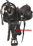 Tooled Black Western Horse Trail Saddle Tack 15 16 17 18