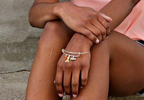 Orange Awareness Ribbon Charm Bracelet. Leukemia Cancer, Multiple Sclerosis (MS), Kidney and Spinal Cancer, Kidney Disease, RSDS Bangle Bracelet. #02