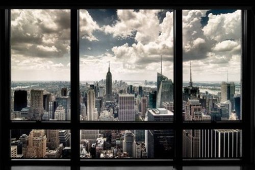 1art1 56668 New York - Fenster mit Ausblick auf Die Skyline Poster, 91 x 61 cm