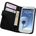 Negra Cartera Funda de Cuero para Samsung i9300 / GT-i9300 Galaxy S3 SIII - Flip Case Cover + 2 Protectores de Pantalla