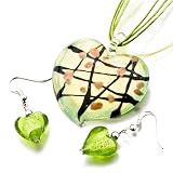 Pale Green Heart Line Murano Glass Pendant