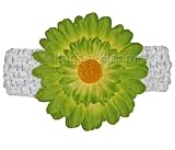 Green Gerbera Daisy Flower White Crochet Headband Gerber - girls child baby toddler apparel head hair band bow bows girl soft infant youth accessory
