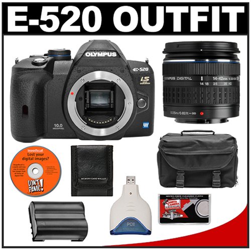Olympus EVOLT E-520 Digital SLR Camera Kit with Digital 14-42mm Zoom Lens + BLM-1 Battery + Case + Bonus Accessory Kit