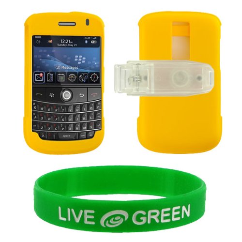 Yellow Rubberize Textured Snap-On Case Cover with Removable Swivel Belt Clip for RIM BlackBerry Bold 9000