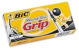 BIC GSFG11BK BIC Round Stic Grip Ball Pen, Translucent Barrel, Black Ink, Fine Point, 36 - 12ct boxes
