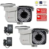 VideoSecu 2 Pack 1/3 SONY Exview CCD II EFFIO-E Color DSP 700TVL Outdoor Security Cameras Day Night Vision Weatherproof High Resolution 65 Infrared LEDs 4-9mm 3X Zoom Focus Lens for Home CCTV DVR Surveillance System with Power Supplies and Security Warning Decals CMW