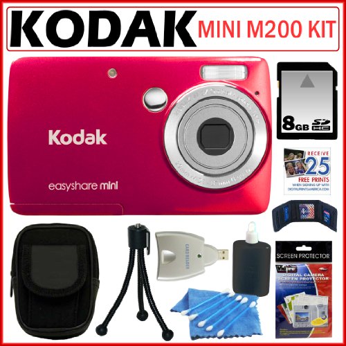 Kodak EasyShare Mini M200 10mp Digital Camera with 3x Optical Zoom and 2.5-Inch LCD in Red + 8GB Accessory Kit