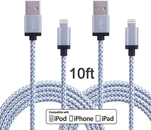 Wecharge(TM) 2 Pack 10FT Durable Nylon Braided Lightning Cables Syncing and Charging Cord with Aluminum Connector for iPhone 6s plus, 6s, 6 plus, 6, 5s, 5c, 5, iPad Air, iPad Mini, iPod (White)