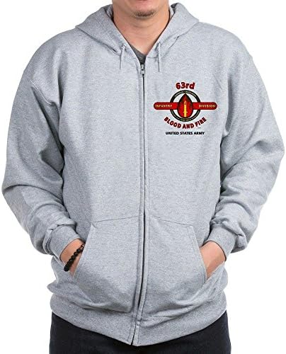 63RD INFANTRY DIVISION WW II "BLOOD & FIRE"LEFT CHEST ZIPPER HOODIE (S, WHITE)