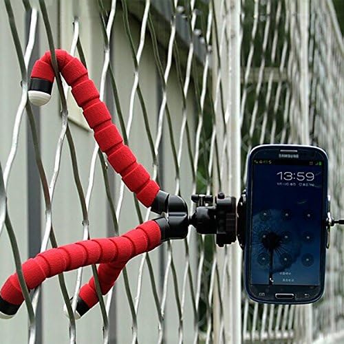 Okeyn Portable Adjustable Octopus Grip Phone Tripod Stand with Retractable Holder (Red)