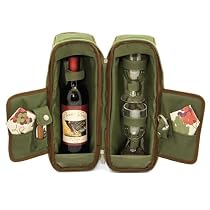 Picnic Time Estate Insulated Wine Tote, with Service for 2, Pine Green