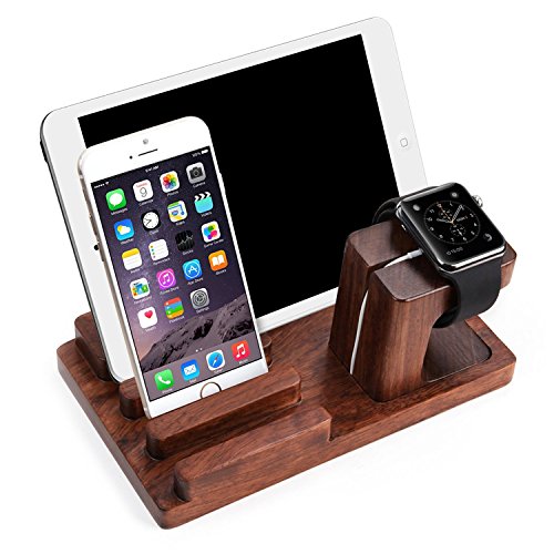 Macanudc Apple Watch Stand, Bamboo Red Wood Charging Stand Bracket Docking Station Holder for Iphone &amp; Ipad, Apple Watch (Red Wood)