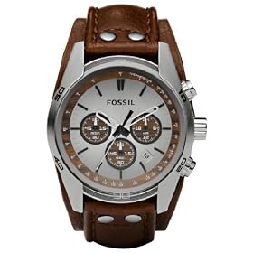 Fossil CH2565 Gents Brown Leather Cuff Strap Watch with White Dial