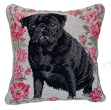 Black Pug Dog Needlepoint Throw Pillow 14
