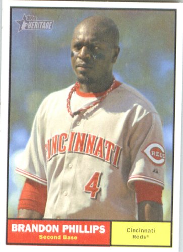 2010 Topps Heritage Baseball Card # 204 Brandon Phillips - Cincinnati Reds - Mint Condition - MLB Trading Card Shipped In Protective ScrewDown Display Case!