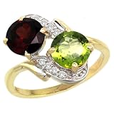14k Gold ( 7 mm ) Double Stone Engagement Garnet & Peridot Ring w/ 0.05 Carat Brilliant Cut Diamonds & 2.34 Carats Round Stones, 3/4 in. (19mm) wide, size 6