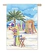 Beach Sign and Surf Shack Silk Reflections Regular Size Flag