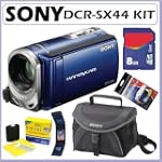 Sony DCRSX44 DCR-SX44 4GB Flash memory Handycam Camcorder with 60x Optical Zoom in Blue + 8GB Accessory Kit