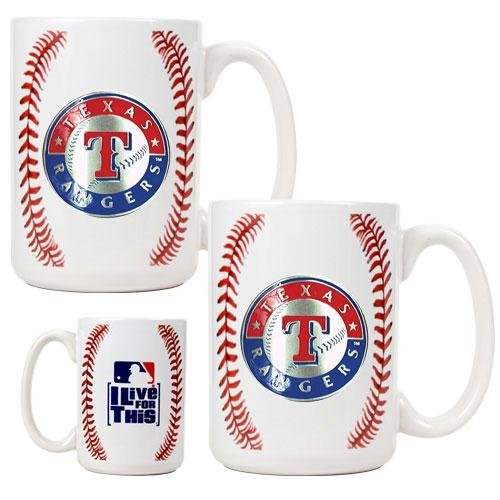 MLB Texas Rangers Two Piece Ceramic Gameball Mug Set - Primary Logo