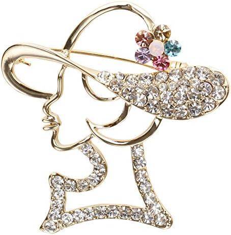 Flower Girl Jewelry Gold-Tone Colorful Crystal Hat Elegant Lady Art Deco Wedding Brooch Pin