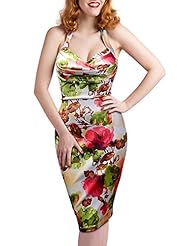 Knee Length Halter Sleeveless Floral Print Tropical Print Polyester/Spandex Summer Bandeau Neck Vintage Club Dress/Evening Dress/Party Dress 