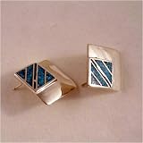 Square Sterling Silver Earrings with Chip Inlay Turquoise