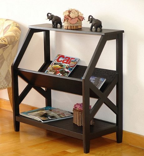 Contemporary Black Finish X-Cross Design Bookshelf
