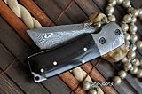 Custom Made Damascus Folding Knife Tanto Blade & Buffalo Horn Handle