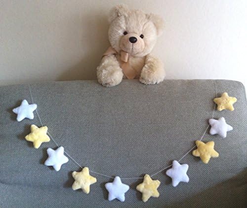 Yellow and white Decorative garland ~ Twinkle Little Star Room decor ~ Kids wall hanging ~ Nursery bunting ~ Fluffy stars banner baby girl ~ Wall decorations garland for nursery