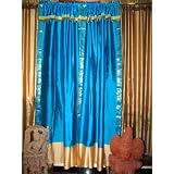 PairofCyanSilkSariCurtainsDrapesPanels84