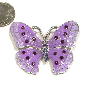 Purple & AB Clear Austrian Rhinestone Color Enameled Butterfly Silver-Plated Brooch Pin