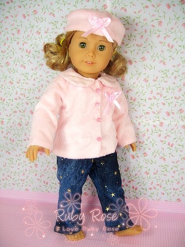 Best Price BLOW OUT   RUBY ROSE  Vintage Jeans  Pink Fluffy Winter Coat and Hat 3 pcs  Fits 18 American Girl DollsB005LQ83EI