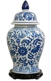 Authentic Asian Style Urn - 18" Chinese Blue & White Porcelain Temple / Spice Jar - Floral Design