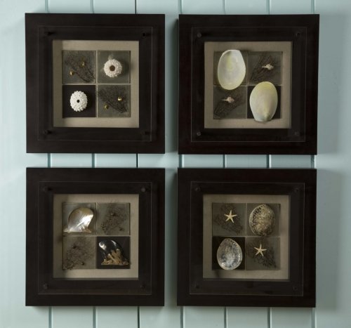 Coral Gardens Modern Beach Shell Nautical Shadowboxes Wall Art Dcor- set of four