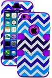 myLife (TM) Purple + Blue Zig Zag Style 3 Layer (Hybrid Flex Gel) Grip Case for New Apple iPhone 5C Touch Phone (External 2 Piece Full Body Defender Armor Rubberized Shell + Internal Gel Fit Silicone Flex Protector + Lifetime Waranty + Sealed Inside myLife Authorized Packaging Only) 