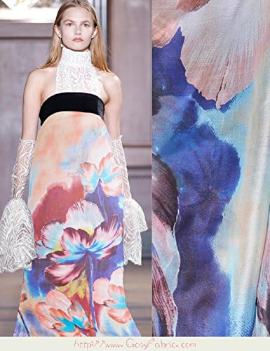 Multicoloured Print 100% Pure Silk Chiffon Fabric with Floral Pattern, Printed Shawls &amp; Scarves Silk Fabric By the Yard