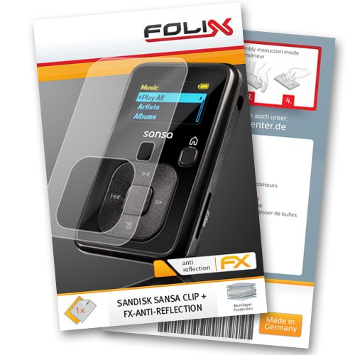 FoliX FX-ANTIREFLEX Antireflective screen protector for Sandisk Sansa Clip+ / Clip + plus - Anti-glare screen protection!