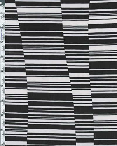 Stretch Poly Jersey Knit Slice Of Line Print Fabric By The Yard, Black /White