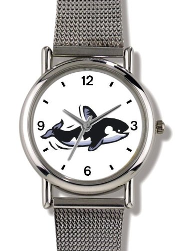 Killer Whale or Orca Animal - WATCHBUDDY® ELITE Chrome-Plated Metal Alloy Watch with Metal Mesh Strap-Size-Large ( Men's Size or Jumbo Women's Size )